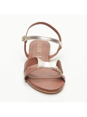 CALANK Leder-Sandalen in Gold/ Hellbraun