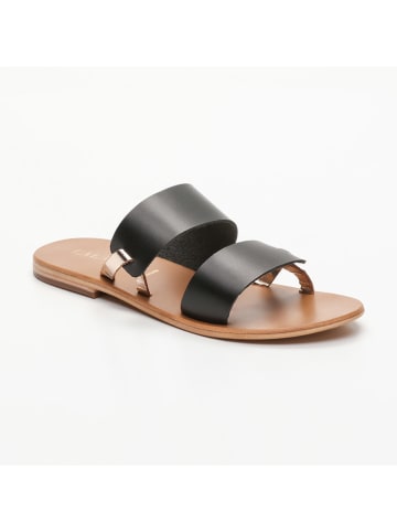CALANK Leder-Pantoletten in Schwarz/ Gold