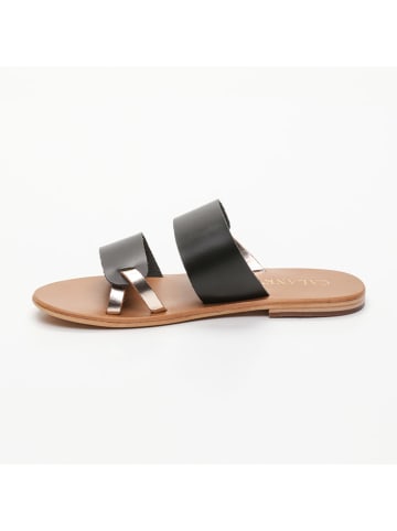 CALANK Leder-Pantoletten in Schwarz/ Gold