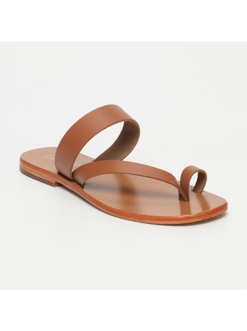 CALANK Leren teenslippers lichtbruin