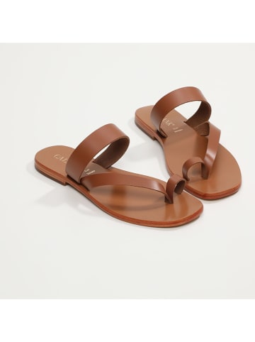 CALANK Leren teenslippers lichtbruin