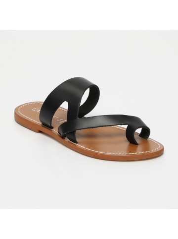 CALANK Leren teenslippers zwart