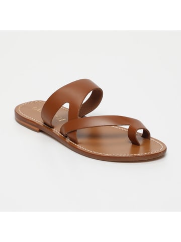CALANK Leren teenslippers lichtbruin