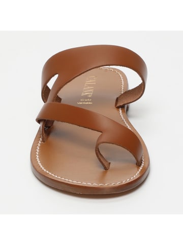 CALANK Leren teenslippers lichtbruin