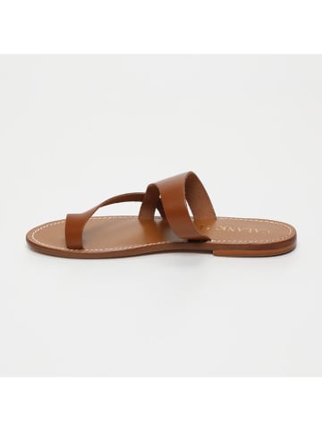 CALANK Leren teenslippers lichtbruin