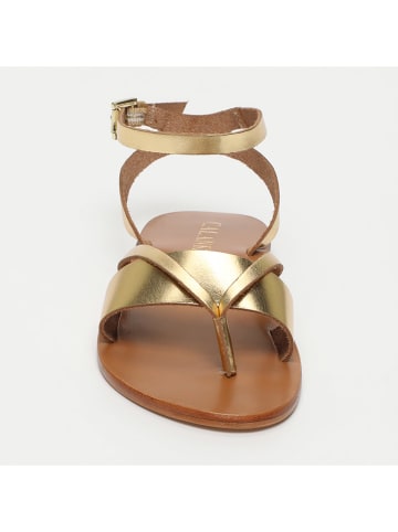 CALANK Leren teensandalen goudkleurig