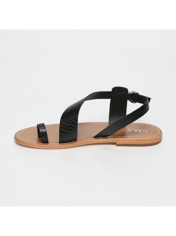 CALANK Leren teensandalen zwart