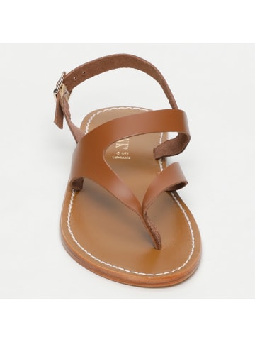 CALANK Leder-Zehensandalen in Hellbraun