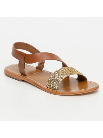 CALANK Leren sandalen goudkleurig/lichtbruin