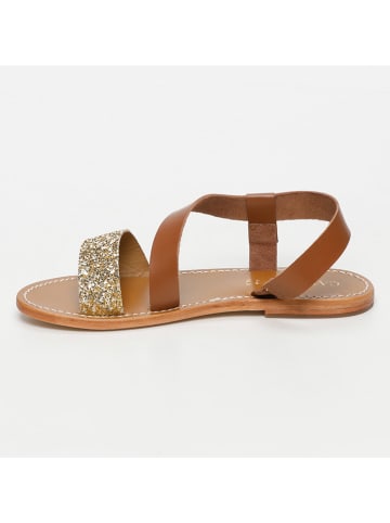 CALANK Leren sandalen goudkleurig/lichtbruin