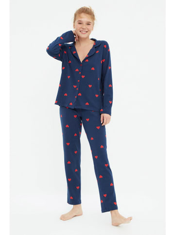 trendyol Pyjama in Dunkelblau/ Rot