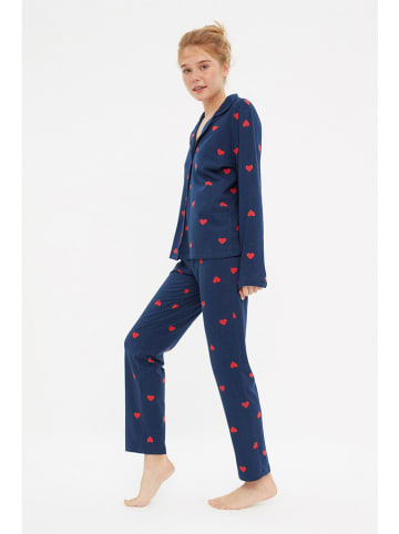 trendyol Pyjama in Dunkelblau/ Rot