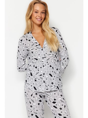 trendyol Pyjama in Grau/ Weiß/ Schwarz