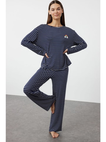 trendyol Pyjama donkerblauw/wit