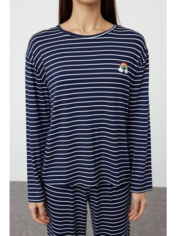 trendyol Pyjama in Dunkelblau/ Weiß