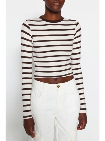 trendyol Longsleeve in Creme/ Dunkelbraun