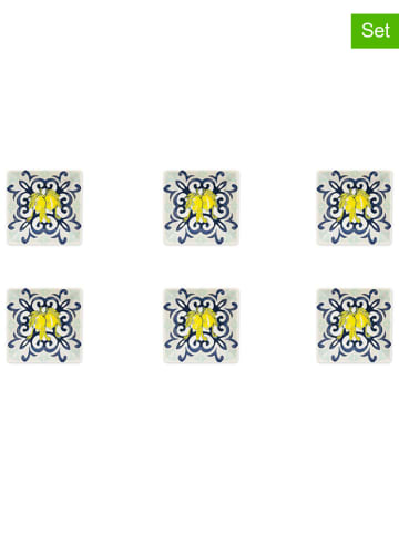 Trendy Kitchen by EXCÉLSA 6-delige set: kommen "Amalfi" crème/donkerblauw/geel - (B)13 x (H)5 x (D)13 cm