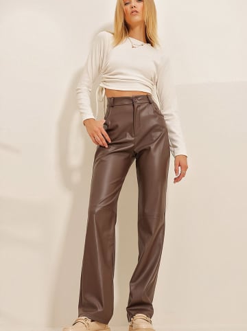 Trend Alacati Kunstleren broek lichtbruin