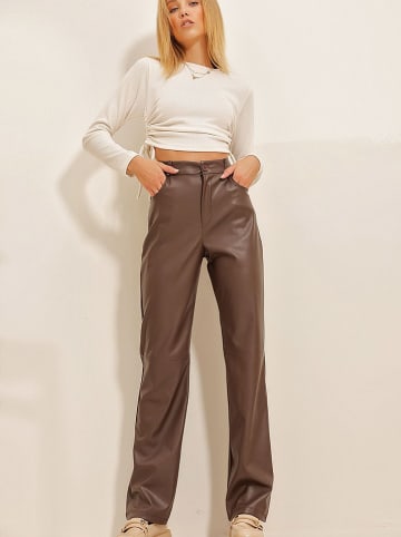Trend Alacati Kunstleren broek lichtbruin