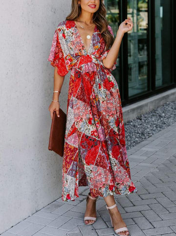 Milan Kiss Kleid in Rot/ Bunt