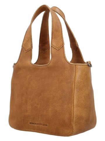 HIDE & STITCHES Leder-Henkeltasche in Hellbraun - (B)22 x (H)18 x (T)12 cm