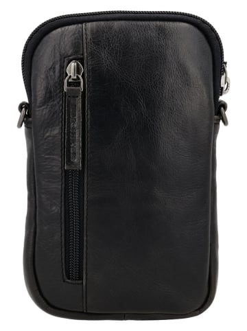 HIDE & STITCHES Leder-Handytasche in Schwarz - (B)12 x (H)19 x (T)5 cm