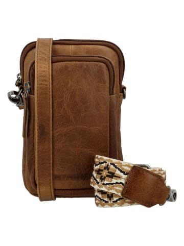 HIDE & STITCHES Leder-Handytasche in Hellbraun - (B)12 x (H)19 x (T)5 cm