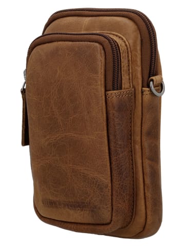 HIDE & STITCHES Leder-Handytasche in Hellbraun - (B)12 x (H)19 x (T)5 cm