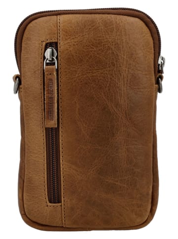 HIDE & STITCHES Leder-Handytasche in Hellbraun - (B)12 x (H)19 x (T)5 cm