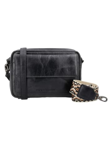 HIDE & STITCHES Leder-Umhängetasche in Schwarz - (B)21 x (H)14 x (T)4 cm