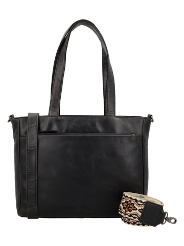 HIDE & STITCHES Leder-Schultertasche in Schwarz - (B)34 x (H)34 x (T)8 cm