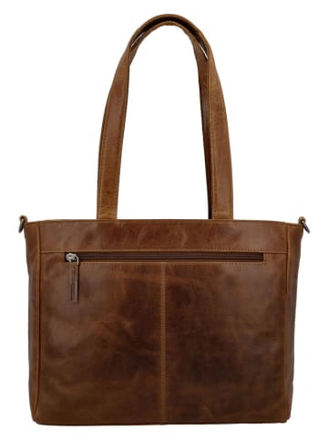 HIDE & STITCHES Leder-Schultertasche in Hellbraun - (B)34 x (H)34 x (T)8 cm