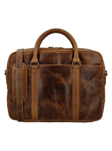 HIDE & STITCHES Leder-Businesstasche in Hellbraun - (B)38 x (H)29 x (T)7 cm