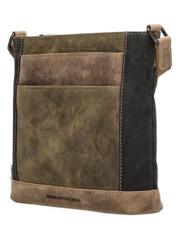 HIDE & STITCHES Leren schoudertas kaki/zwart - (B)23 x (H)22 x (D)6 cm