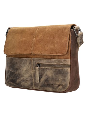HIDE & STITCHES Leren schoudertas lichtbruin/bruin - (B)26 x (H)21 x (D)6 cm