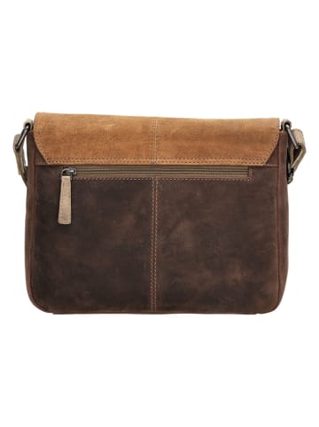 HIDE & STITCHES Leren schoudertas lichtbruin/bruin - (B)26 x (H)21 x (D)6 cm