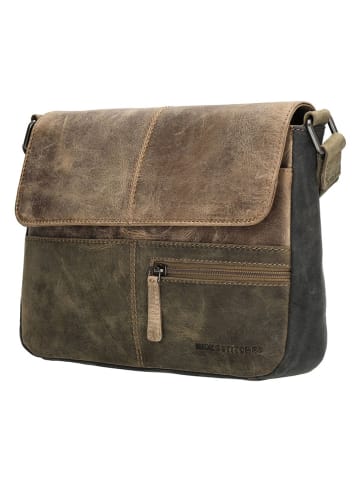 HIDE & STITCHES Leder-Umhängetasche in Khaki/ Schwarz - (B)26 x (H)21 x (T)6 cm