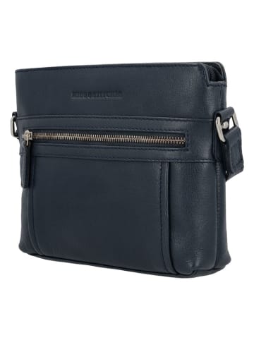 HIDE & STITCHES Leren schoudertas donkerblauw - (B)21 x (H)18 x (D)5 cm