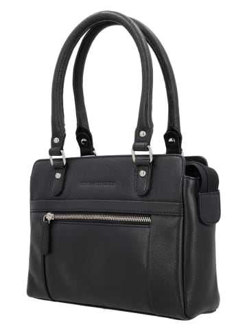 HIDE & STITCHES Leder-Henkeltasche in Schwarz - (B)35 x (H)22 x (T)8 cm