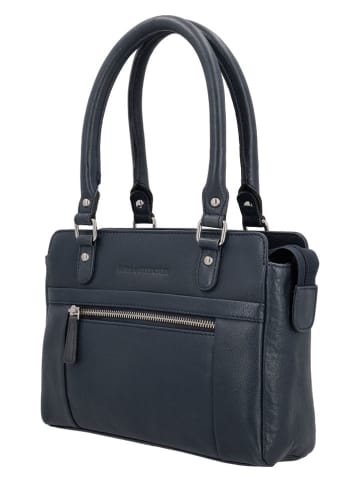 HIDE & STITCHES Leder-Henkeltasche in Dunkelblau - (B)35 x (H)22 x (T)8 cm