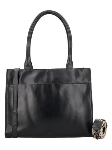 HIDE & STITCHES Leder-Schultertasche in Schwarz - (B)38 x (H)29 x (T)7 cm