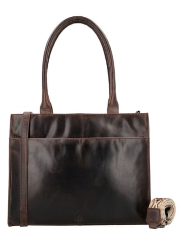 HIDE & STITCHES Leren schoudertas bruin - (B)38 x (H)29 x (D)7 cm