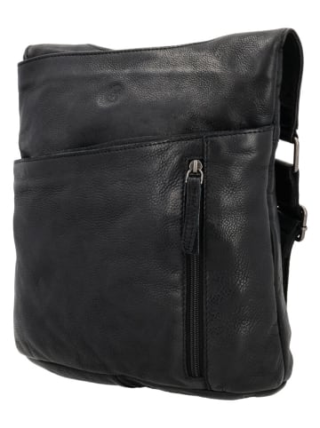 HIDE & STITCHES Leder-Schultertasche in Schwarz - (B)28 x (H)27 x (T)10 cm