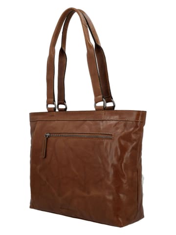 HIDE & STITCHES Leder-Schultertasche in Hellbraun - (B)37 x (H)29 x (T)8 cm