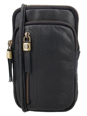 HIDE & STITCHES Leder-Handytasche in Schwarz - (B)11 x (H)19 x (T)2 cm