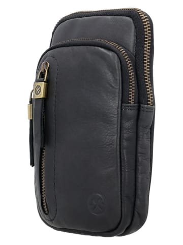 HIDE & STITCHES Leder-Handytasche in Schwarz - (B)11 x (H)19 x (T)2 cm