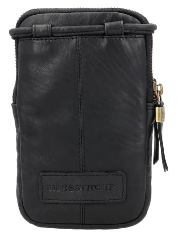 HIDE & STITCHES Leder-Handytasche in Schwarz - (B)11 x (H)19 x (T)2 cm