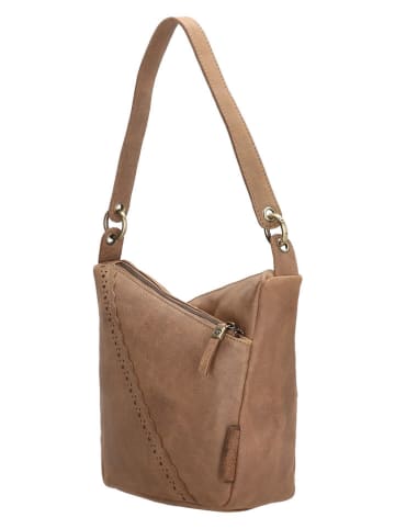 HIDE & STITCHES Leder-Schultertasche in Beige - (B)21 x (H)29 x (T)10 cm