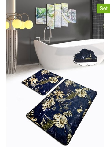 Elizabed 2-delige set: badmatten donkerblauw/groen