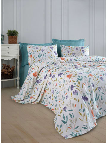 Elizabed Bedsprei "Floral" wit/paars/groen